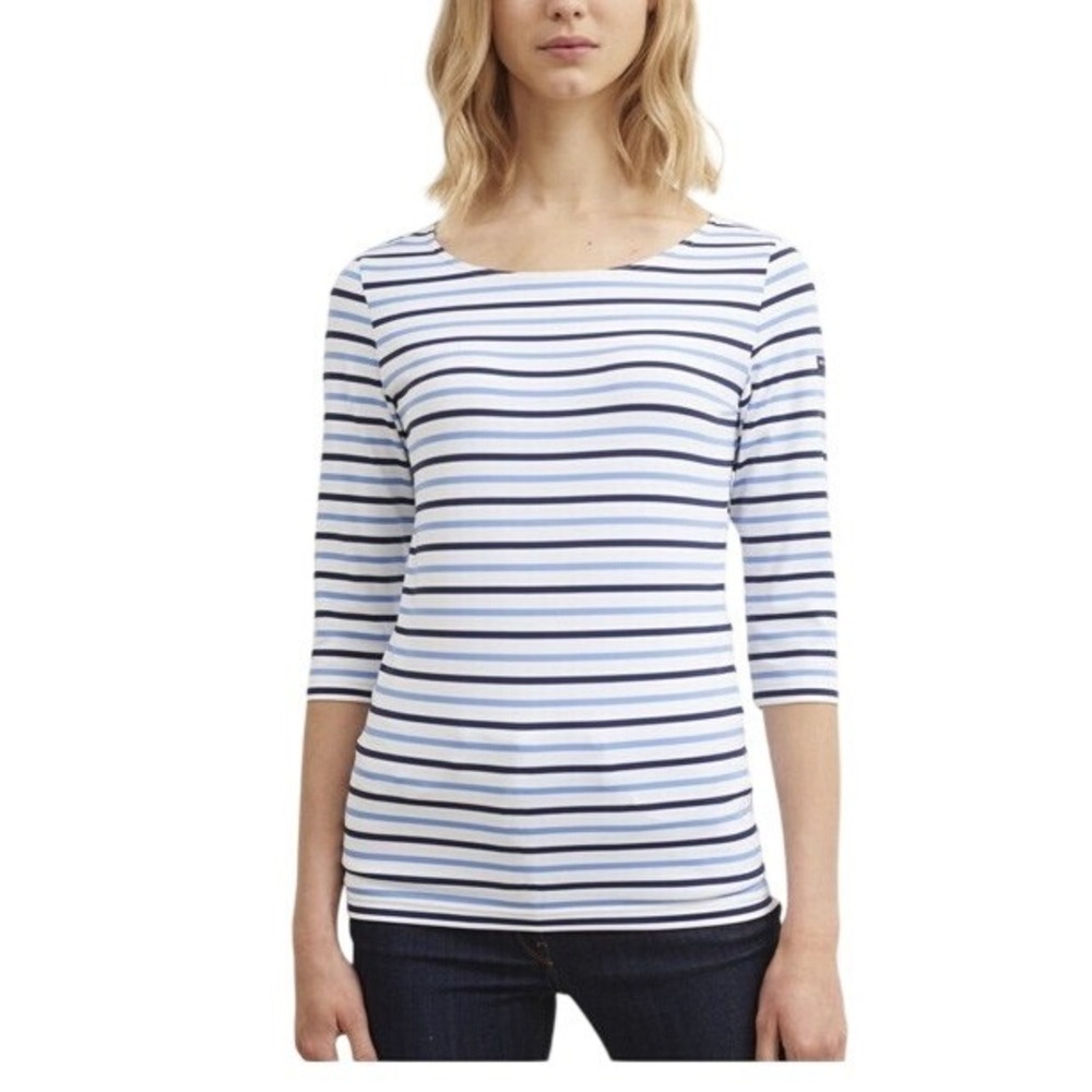 Saint James Garde-Cote III Shirt Sz 4 Blue White 3/4 Sleeve Boat Neck Nautical